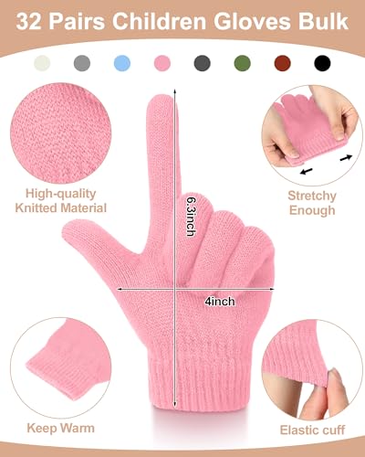 Image of JaGely 64 Pcs Kids Hats and Gloves Bulk Winter Beanies Hat Gloves for Toddler Boys Girls School Donation Wholesale