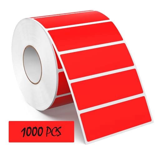 Meitaat 1000 Piezas Etiquetas Adhesivas Rojas Pegatinas Rectangulares Multiuso en Vinilo 76 x 25 mm Gomets Impermeables y Resistente al Rasgado per Rollo