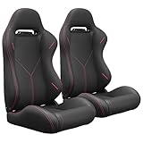 WIILAYOK 2 Pack Racing Seats, PVC Leather Universal Bucket Seats Pair with Dual Lock Sliders for Front-Back Adjustment - Automotive Racing Seats Pair for Cars