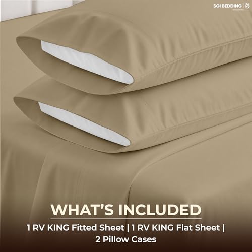 Image of SGI bedding 100% Egyptian Cotton Sheets RV King Size - 600 Thread Count Sheets Set, Soft, Cooling, 15 inch Deep Pocket, Luxury Hotel Bedding, Breathable, Durable - Taupe