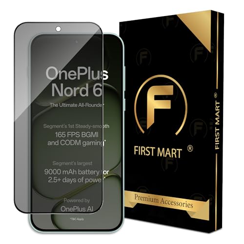 Image of FIRST MART Military-Grade Privacy Tempered Glass for OnePlus Nord 6-9H Screen Protector, Anti-Spy Protection, Scratch-Resistant, Edge to Edge (1 Pack)