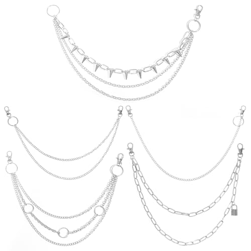 Silver Chain Belt, Jeans Pants Chains Pocket Punk Hip Hop Y2k Belt Goth Accessories Metal Wallet Chain for Men Women