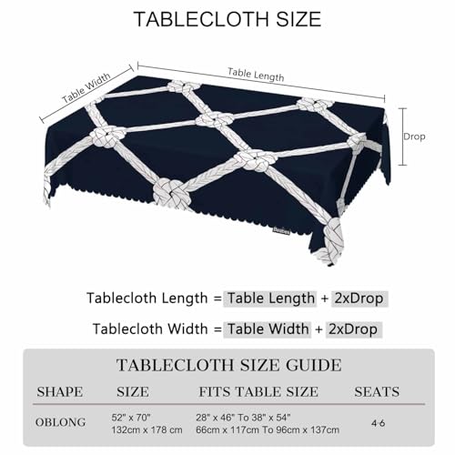 Beabes Tablecloth Nautical Rope, Marine Rope Knots Fishing Net Rectangular Table Cover Kitchen Table Cloth for Dining Hotel Coffee Parties Tabletop Decoration 52x70 Inch Dark Blue by Beabes - Used condition - Image 6