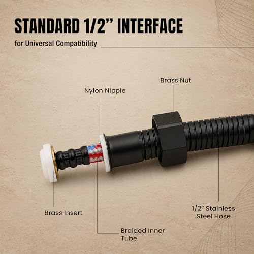 Image of Robustt Premium 304 Stainless Steel Jet Spray Hose Pipe for Toilet (Black), 1.2m Flexible Hose Pipe with Anti Corrosion Finish, Hand Shower Pipe, Universal G1 /2 Fittings, High Pressure Faucet Pipe