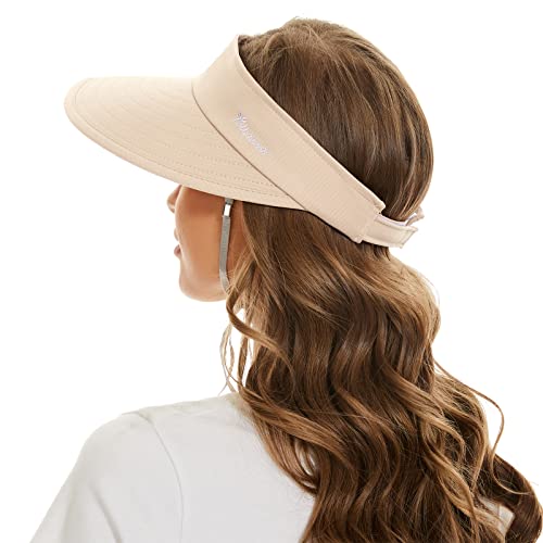 Sun Hats For Women Uv Protection Wide Brim Hat 2 In 1 Zip-Off Visor Summer Beach Hat Womens Packable Golf Hat Beige #TOP3