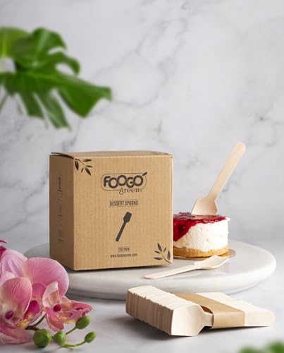 Miniatura 6 de Foogo Green 250 Cucharas De Postre De Madera Desechables, Certificadas Fsc , 9,5 Cm Cubiertos Desechables Pequeños, Helados, Gelatina, Cuchara De Madera Resistente, Cubiertos De Bambú Para Aperitivos
