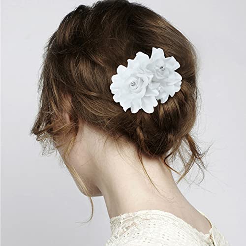 6 Piezas Pinzas de Pelo Florales Blancas con Cristales miniatura 7