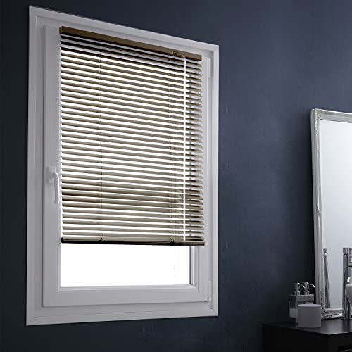 MADECOSTORE - Estor Veneciano de Aluminio Easy Cordel – 42 x 150 cm – Mecanismo autobloqueante – Hojas 25 mm – Sin taladrar