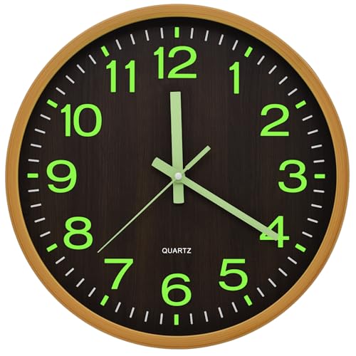 Oxmidud Glow in The Dark Silent Wall Clock，12 Inch Wood