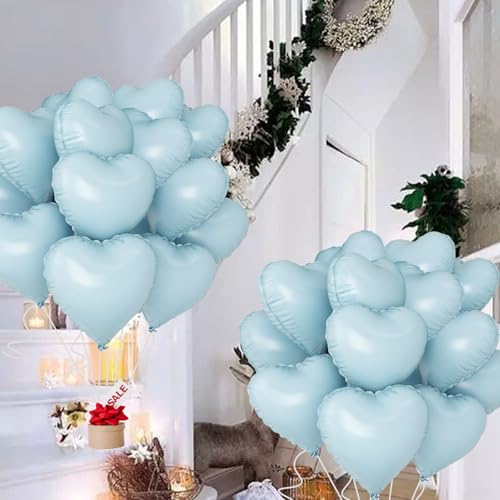 Image of Blue Heart Ballloons,18 Inch Pastel Blue Foil Love Heart Shaped Balloons 12Pcs Baby Blue love balloon for Anniversary Wedding Birthday Party Baby Shower Valentines Day Decorations