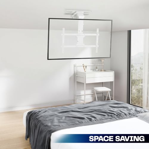 Image of VIVO Swivel Electric Ceiling TV Mount, 37-70 in Screens, MOUNT-E-FD75CW-S | White, Swiveling, Large Motorized Flip Down, Pitched Roof VESA Mount, Heavy Duty Steel, App and Voice Control, Holds 99 lbs