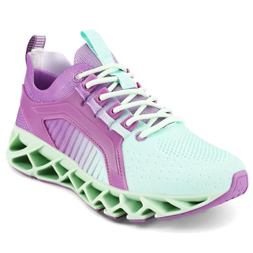 Women's Walking Shoes Lightweight Breathable Tennis Running Blade Fashion Sneakers for Athletic Sports Training Jogging Travel Purple Cyan Size 6