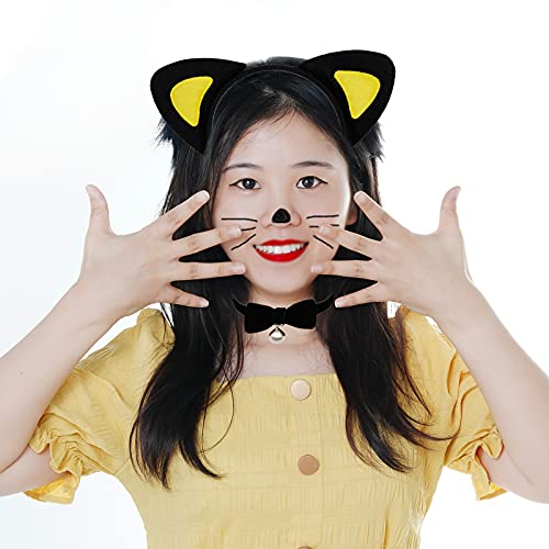 Obmwang 4 Pieces Black Cat Costume Set Cat Ears Headband Tail Bowtie Tutu Skirt For Kids Halloween Cosplay Party Decoration thumb #5