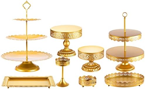 Cake Stand Set-8 Pcs Gold Cake Stand -Dessert Table Display Set-Cake Stands for Dessert Table-Table Decoration Display Tower Plate for Baby Shower, Wedding, Birthday Party, Chrismas Celebration