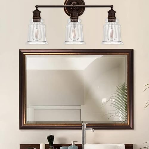 Bonhar Oil Rubbed Bronze Bathroom Vanity Light Fixtures 3 Light, Antique Vanity Lights For Bathroom With Clear Glass Shade, Vintage Vanity Lighting Fixtures (Bulb Not Included) #TOP3