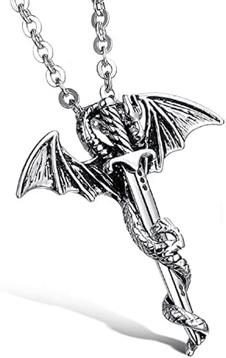 El Regalo Hip Hop Creative Sword Wing Dragon Pendant Chain Necklace for Boys/Men