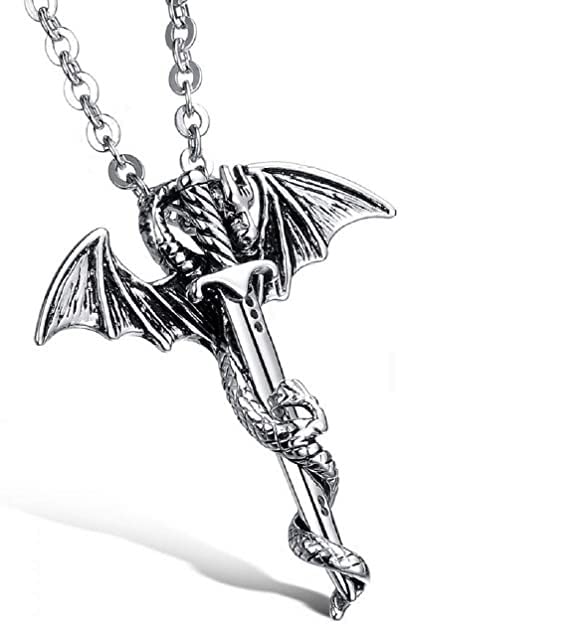 El Regalo Hip Hop Creative Sword Wing Dragon Pendant Chain Necklace for Boys/Men (Silver Sword) (B09XTXFMQG) Amazon Price History, Amazon Price Tracker