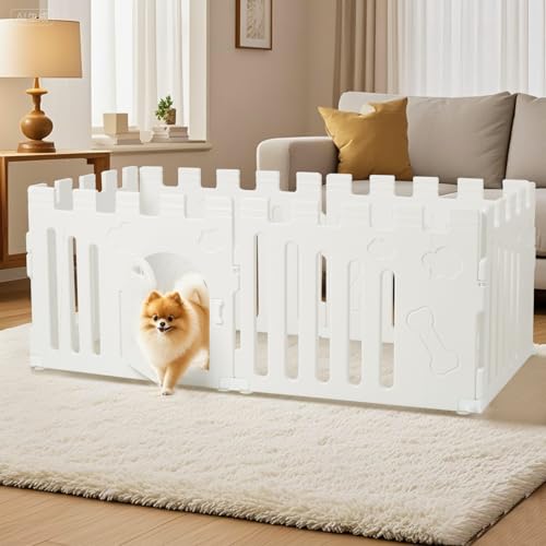 Welpenauslauf 5+1 Panel | Erweiterbarer Laufstall Indoor mit Anti-Rutschfüßen & Werkzeugfreier Montage - Weiß 155 * 78 * 60 cm