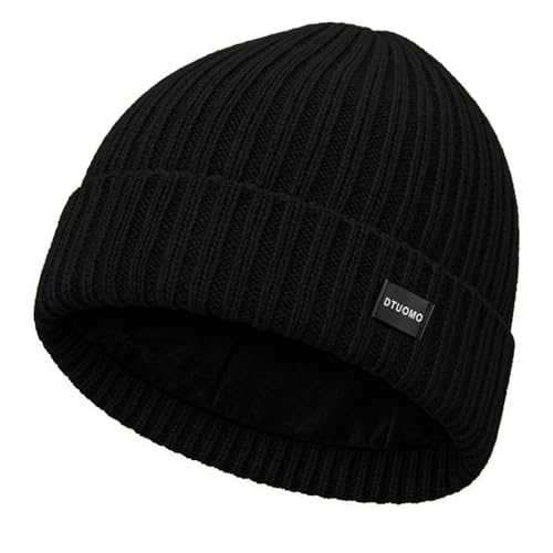 Dtuomo Winter Beanie Merino Wool Fleece Lined for Men Women Soft Warm Knit Hat Ski Stocking Cuffed Cap Black