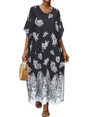 Image of Kaftan Dresses for Women V Neck Caftan Batwing Sleeve Swimsuit Cover Up