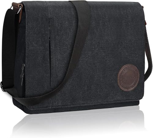 Leathario Bolso Bandolera de Lona y Piel para Hombre, Bolso de Hombro Tela para Uso Diario, Bolso Mensajero para Ocasiones como Viajes, Ferias, Compras, Trabajo y Universidad