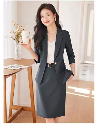 Women's Business Skirt Suit Set 2 Piece Formal Casual Office Work Jacket Blazer Pencil Skirt Outfits2