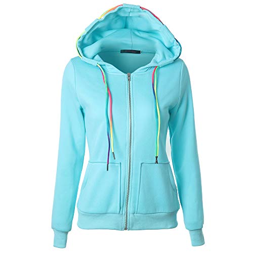 Sweat-shirt zip hoodie femme bleu ciel sweat à capuche cordon de serrage mi-saison