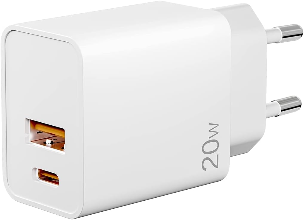 Cargador USB C de 20W, YHEMI 20W Adaptador de Corriente 2 Puertos con USB A & USB C, PD y QC3.0 Carga Rapida Cargador de Pared Compatible con iPhone, Macbook, Pad, Samsung, Huawei, Xiaomi y Más