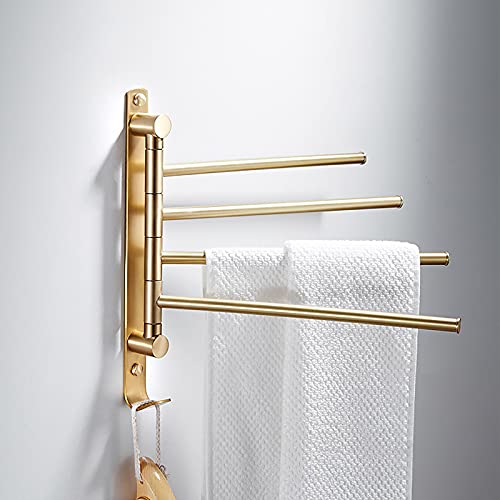 C'est Bon Heated Towel Rack, Towel Holders For Bathrooms Towel Rack Brushed Gold Swivel Towel Bar Set Wall Brass 4-Arm Towel Rail With Hook Towel Ring For Bathroom, Kitchen ，Electric Towel Warmer #TOP1