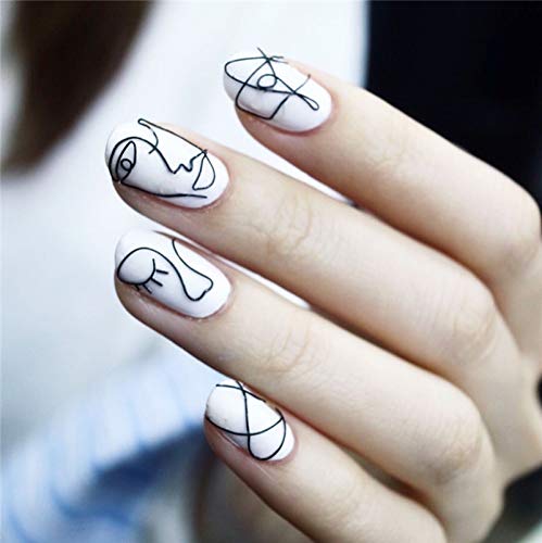 Skyvan 24 Pcs Set Full Cover Geometric Lines Abstract Theme Image Press On Nails for Women