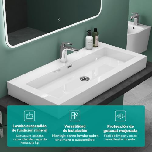 Lavabo sobre encimera rectangular Mai & Mai Colossum18 de mármol fundido blanco 100x48 cm 3