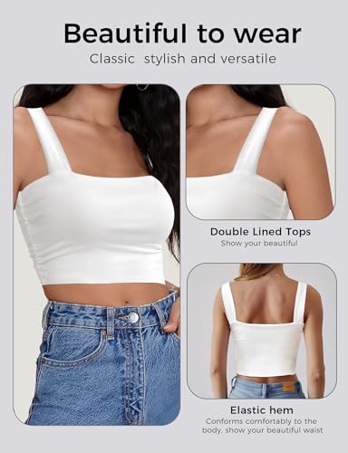 Square Neck Tops for Women, Sleeveless Crop Tops Women, Sexy Cropped Double Layered Tank Tops, Women Workout Basic Top3
