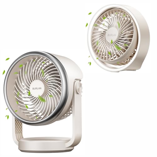 Image of BURLAN Desk Fan, Air Circulator Portable Fan and Cordless Desk Fan, Battery Operated Fan with USB, 70ft Strong Airflow Portable Fan