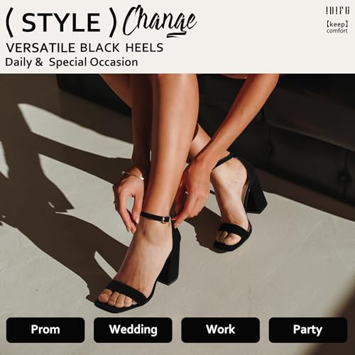 IDIFU Black Heels for Women Chunky Block Heeled Sandals(Black Nubuck, 7) by IDIFU - Used condition - Image 3