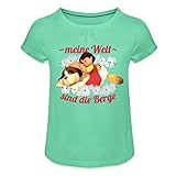 Spreadshirt Heidi Meine Welt Sind Die Berge Spruch Mädchen T-Shirt mit Raffungen, XS, Mintgrün