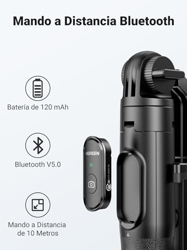 UGREEN - Trípode para Selfie, Bluetooth, 3 en 1, Extensible, monopié Ajustable con Mando a Distancia inalámbrico extraíble Compatible con iPhone 15 Plus Pro MAX 14, 13 teléfonos cámaras - imagen 5