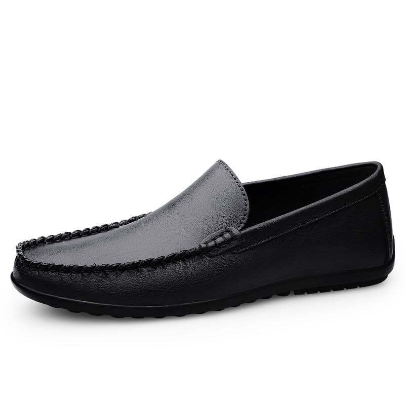 Men's Leather Driving Moccasins, Slip-On Loafers, Casual Flat Shoes, White2