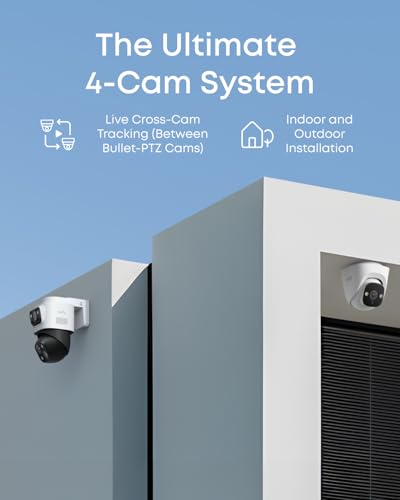 Image of eufy PoE NVR Security Camera System S4, Power Over Ethernet, Wired, 24 /7 Recording,Up to 16CH, 2TB HDD, 2 Bullet-PTZ Cams, 2 Turret Cams, 360 PTZ, AI Auto Framing & Tracking, Smart Video Search