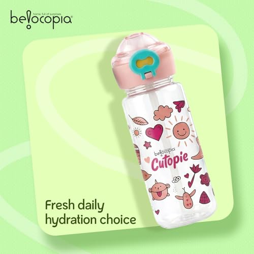 Image of Cutopie Kids Sipper Water Bottle 600ml | Pink | BPA-Free, Spill Proof & Airtight | Food Grade Plastic Drinking Bottle for Toddlers & Children | Leakproof Flip Cap | School, Travel & Daily Use
