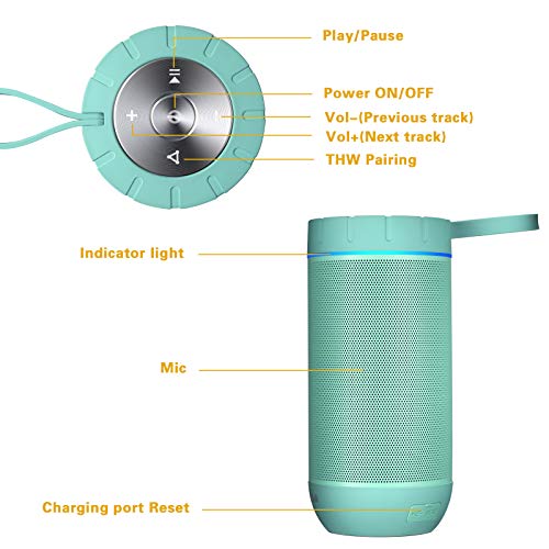 COMISO Waterproof Bluetooth Speakers Outdoor Wireless Portable Speaker with 20 Hours Playtime Superior Sound for Camping, Beach, Sports, Pool Party, Shower (Mint)