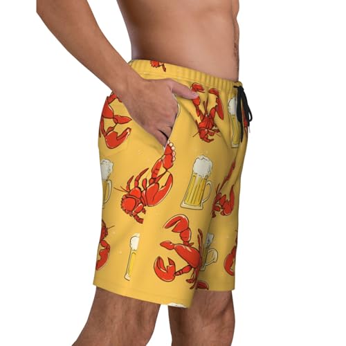 Beer and Crawfish Pattern Print Men's Beach Pants Lightweight Quick-Dry Swim Pants with Mesh Lining for Men3