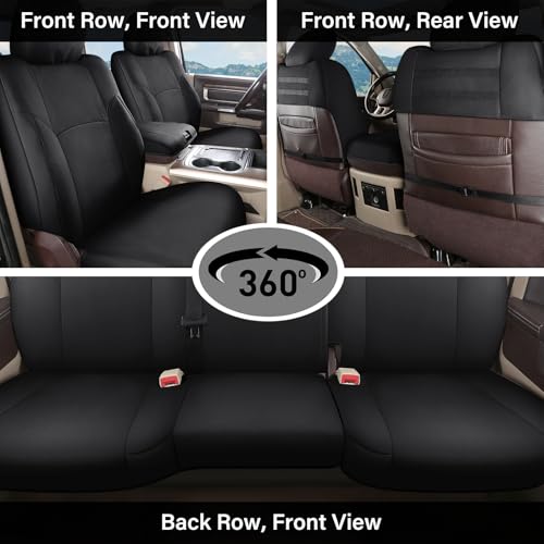 Image of Coverado Chevy Silverado Oxford Seat Covers Full Set, Fit for 2014-2018 1500, 2015-2019 2500HD 3500HD Chevy Silverado GMC Sierra Crew Double Extended Cab (Flat Front&Curved Rear, Black)