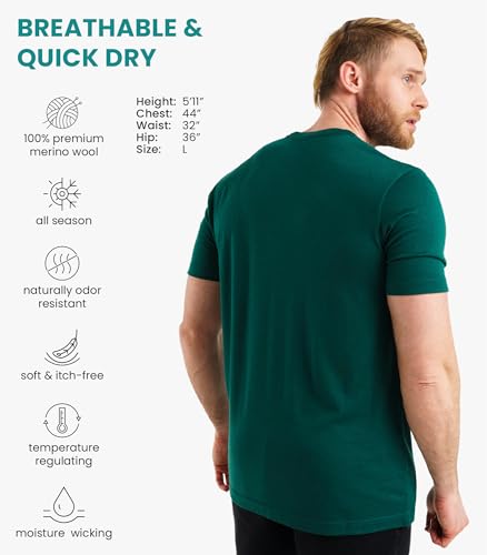 Merino Wool Undershirt for Men – Lightweight Thermal T-Shirt + Socks (XX-Large, Emerald Green)2