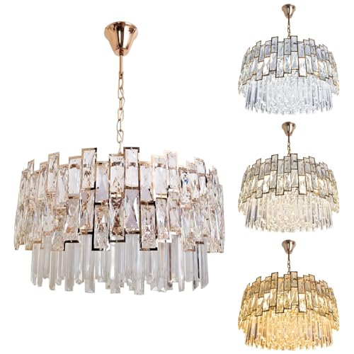 MAKA Lampadario di Cristallo a Sospensione Moderno Dorato con 11 Portalampada E14 max 40 watt per Lampadina Elegante Lampada Soggiorno Cucina 40 Cristalli in Vetro Pendenti Trasparenti (Cristalli)