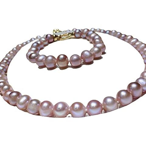 DOVOSA Round pearl necklace wedding pearl necklace white, Natural Freshwater Pearl, Necklace Set, Purple Set, 8-9mm,Freshwater Pearl Necklace Ladies Wedding Cover