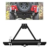 ECOTRIC Rear Bumper Compatible With 1987-2006 Wrangler TJ YJ LJ W/Tire Carrier&D-Rings Steel Textured Black
