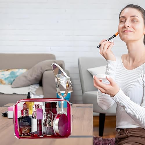 Stadium Approved Pink Frame Clear Toiletry Bag TSA Approved Clear Organizer Bags Portable Travel Makeup Bags with Zipper for Women Frame (Pink)4