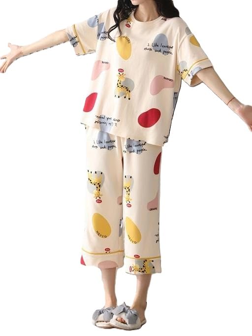 Women Print Lounge Co Ord Set with Lapel Collar Shirt and Relaxed Pyjama Bottom Sleep Outfit-picture-32