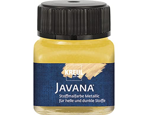 KREUL 92417 - Javana Stoffmalfarbe fĂĽr helle und dunkle Textilien, 20 ml Glas gold, cremig brillant mit Metallic-Effekt, pastoser Charakter, zum Drucken und Schablonieren, nach Fixierung waschecht