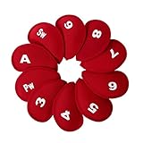 YFFSFDC ゴルフアイアンカバー ヘッドカバー 10枚入り（3〜9、A、Pw、Sw）番号 保護カバー (レッド)